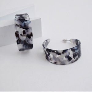 Tortoise Black and White Hoop Earrings